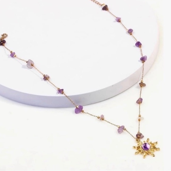 Disney inspired Princess Rapunzel Gold and Purple Sunburst Necklace - Picture 4 of 7